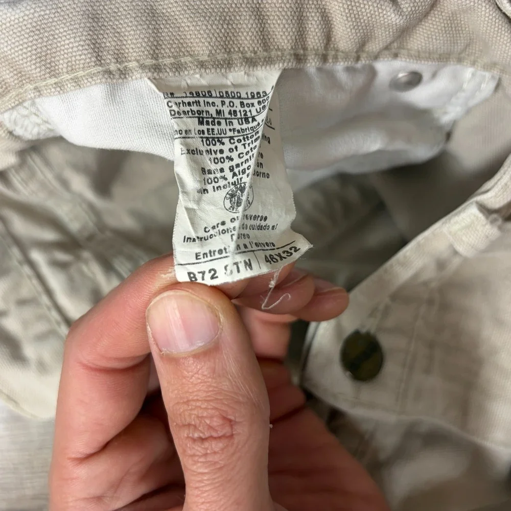 Carhartt Canvas Pants 46x32 B72 STN Beige MAde in USA 100% Cotton Work
